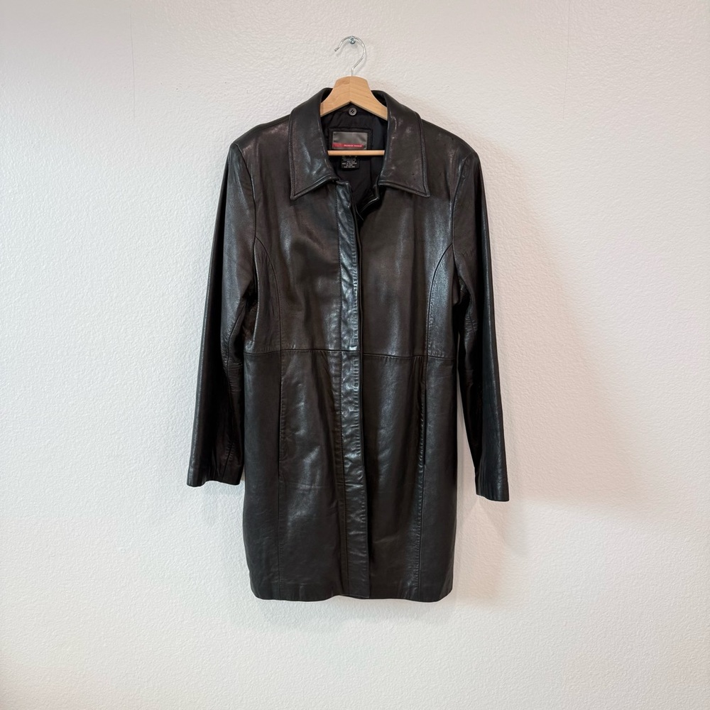 Brandon Thomas Women's Black Leather long coat vintage 1990’s